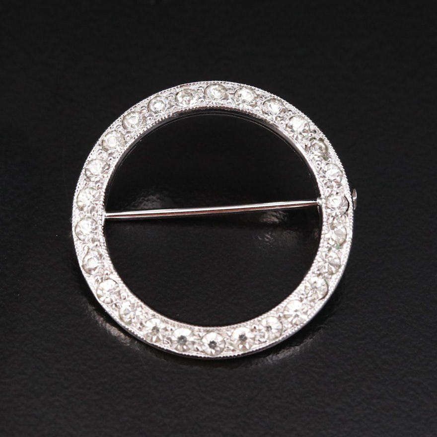 Vintage Sterling Silver Circle Brooch with Milgrain Detail