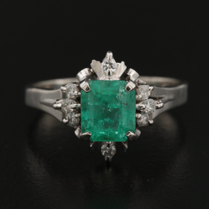 Platinum 1.45 CT Emerald and Diamond Ring