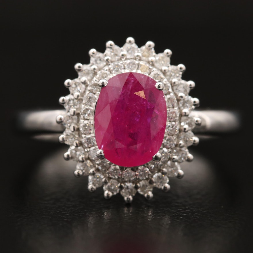 18K 1.15 CT Ruby and Diamond Double Halo Ring