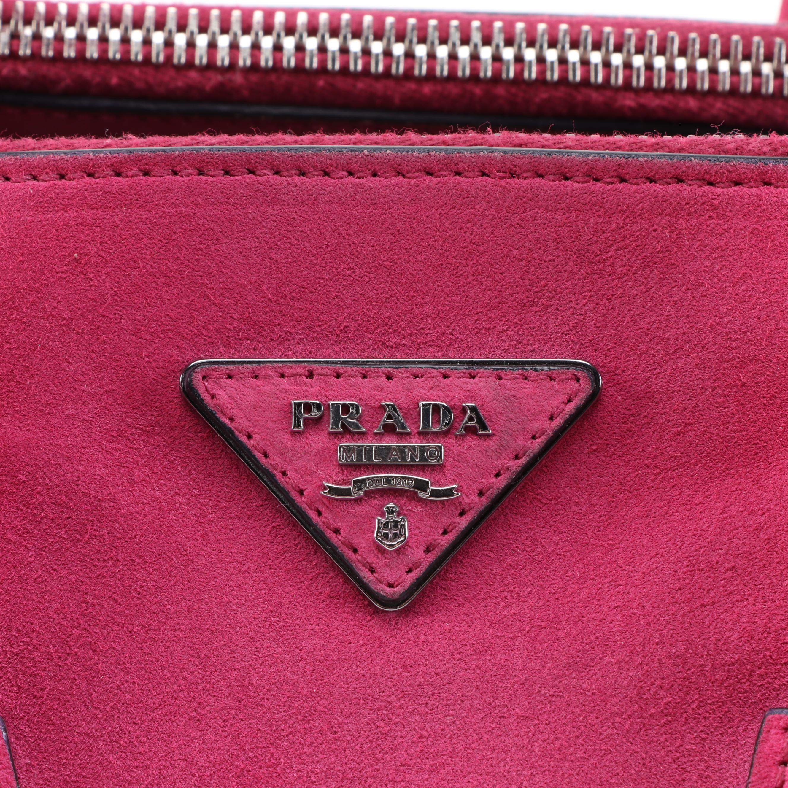 Prada Twin Pocket Double Handle Tote in Fuschia Suede
