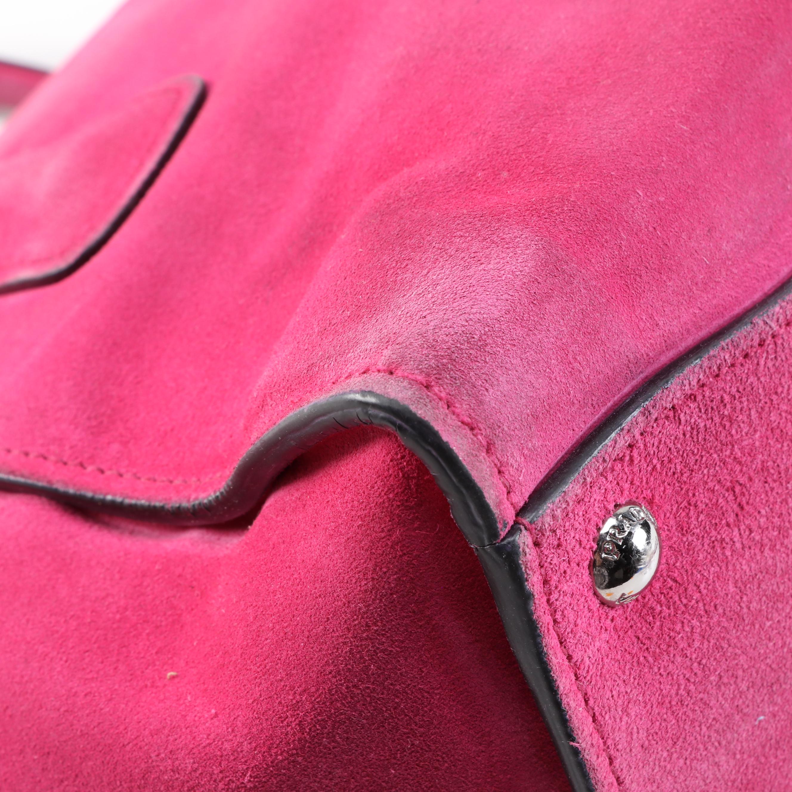 Prada Twin Pocket Double Handle Tote in Fuschia Suede