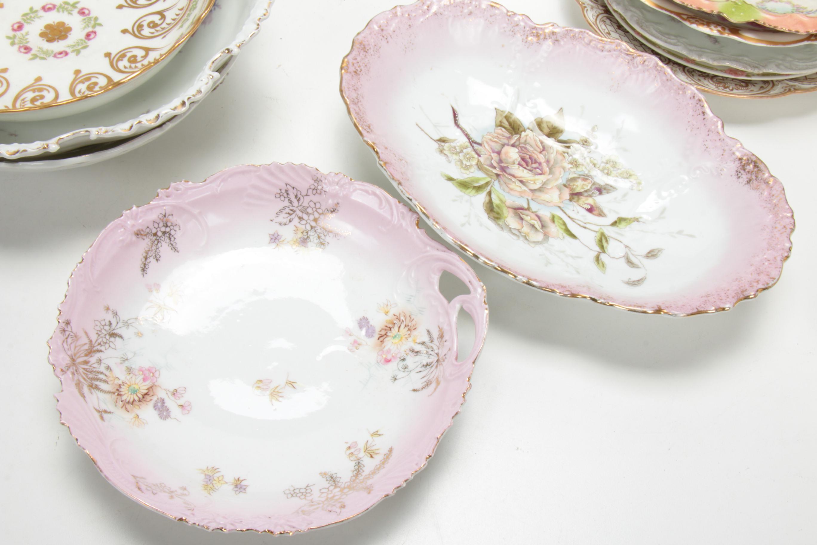 European Porcelain and Bone China Plates and Serveware, Late 19th/Early 20th C.