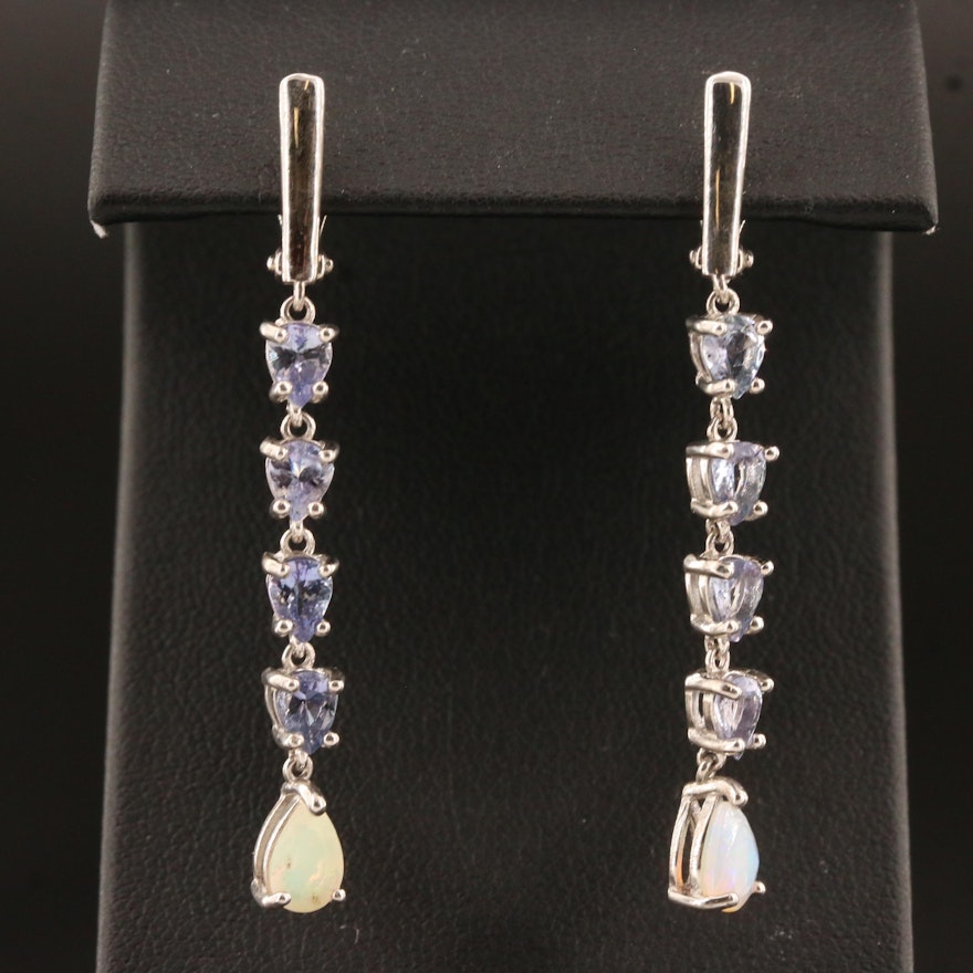 Sterling Silver Opal and Tanzanite Dangle Earrings