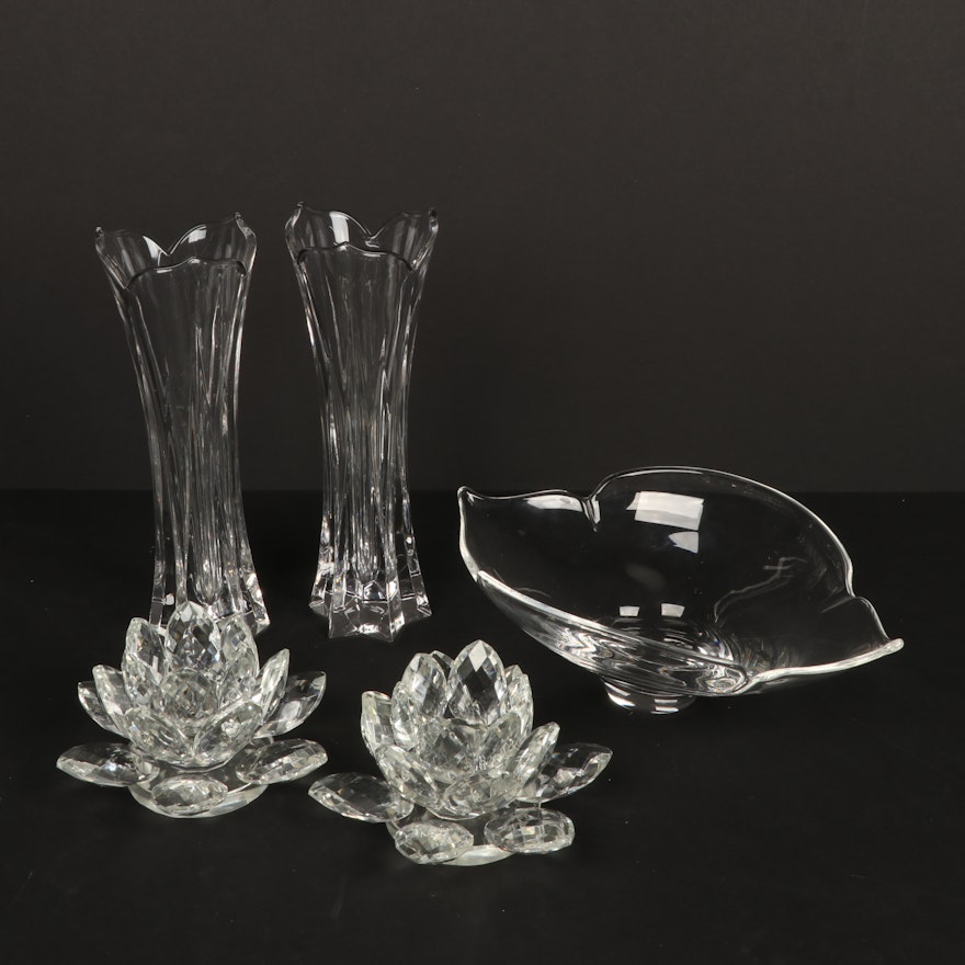 Gorham Crystal Lotus Vases with Other Crystal Lotus Table Accessories