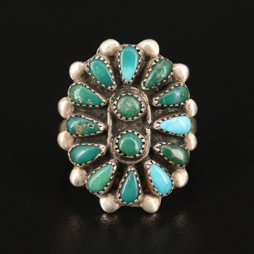 Western Sterling Turquoise Petit Point Ring