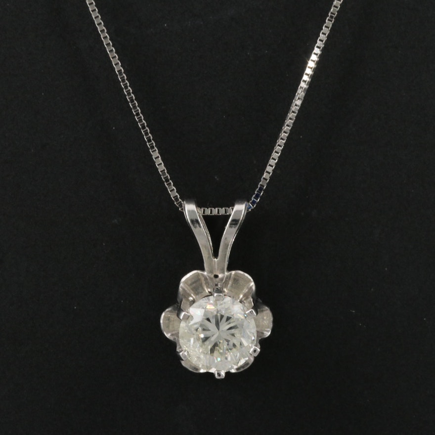 14K Buttercup Set 0.91 CT Diamond Pendant Necklace