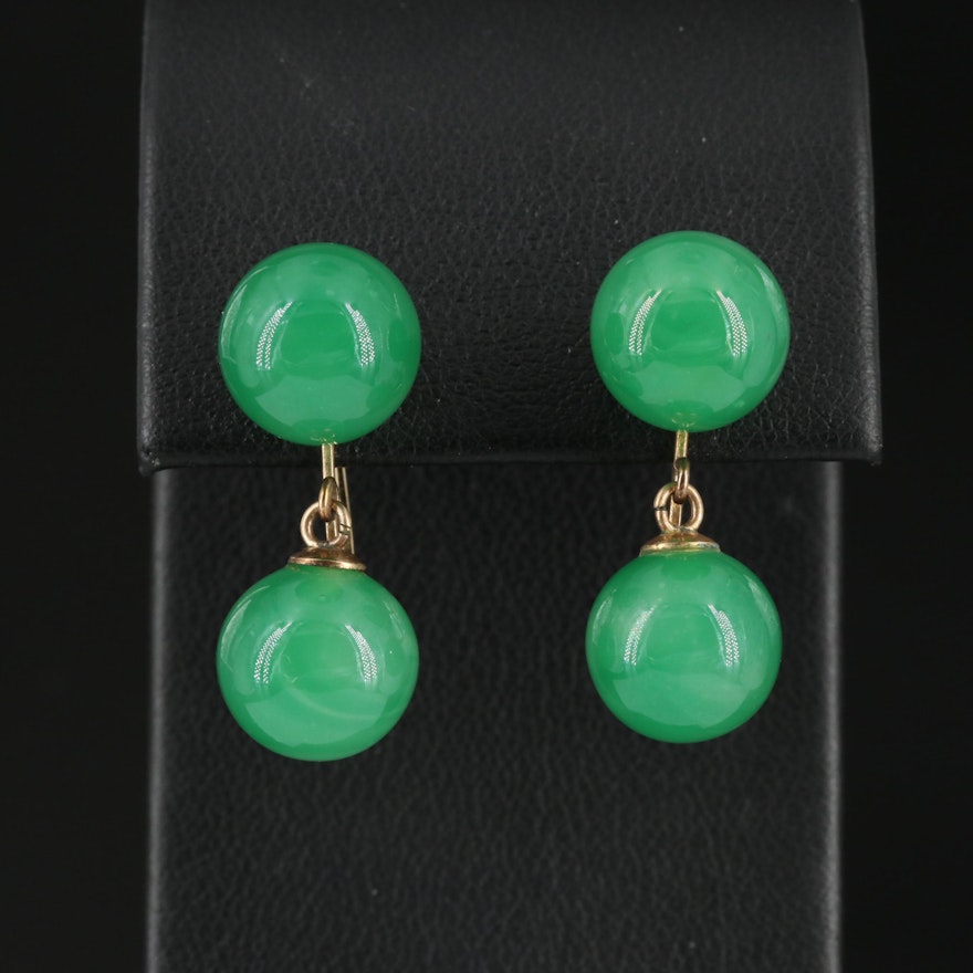 14K Green Glass Dangle Earrings