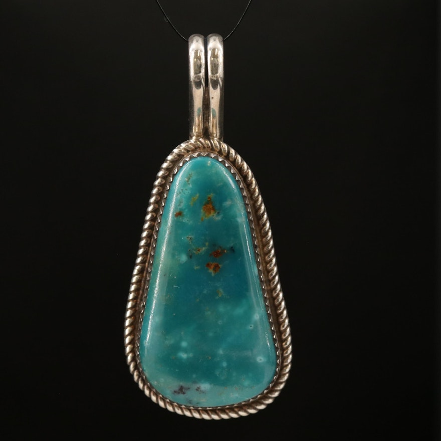 Mitchell Calabaza Kewa Pueblo Sterling Silver Turquoise Slide Pendant