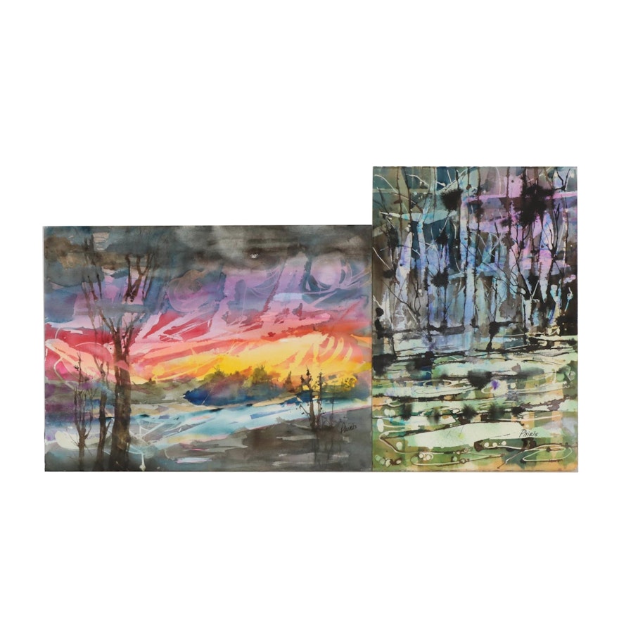 Phiris Kathryn Sickels Abstract Landscape Watercolor Paintings