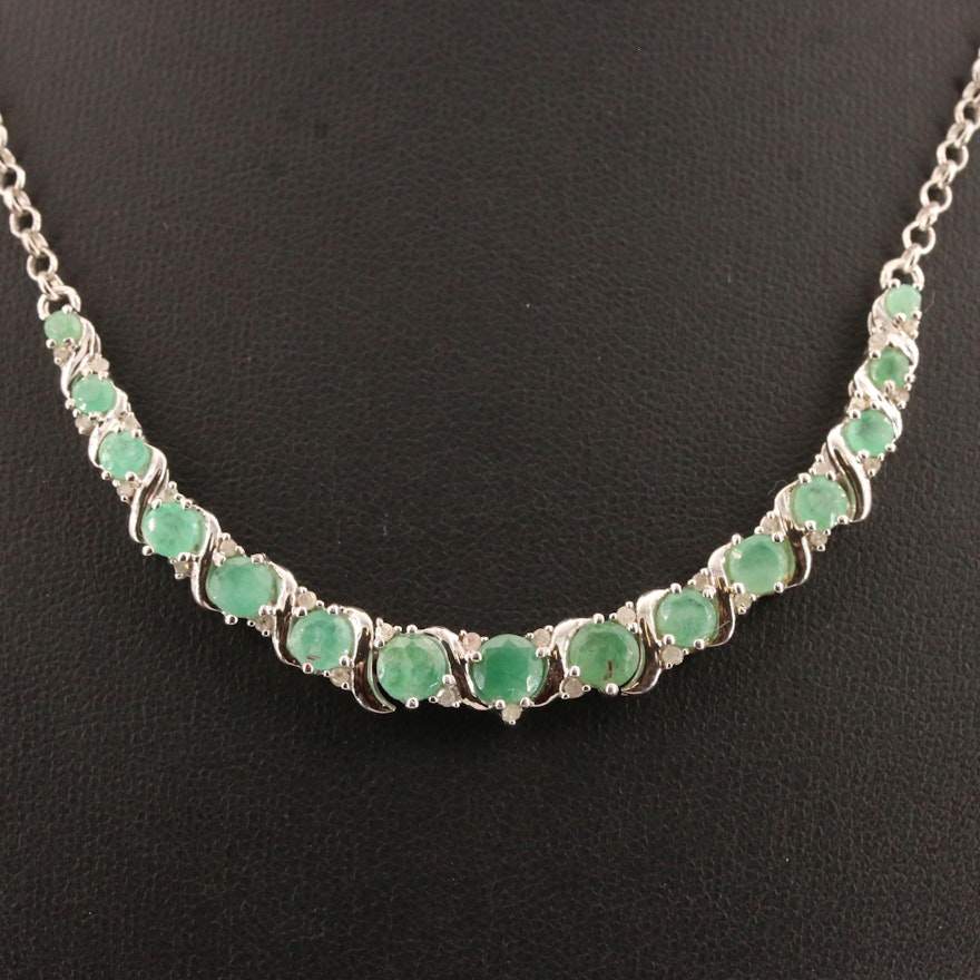 Sterling Beryl and Diamond Necklace