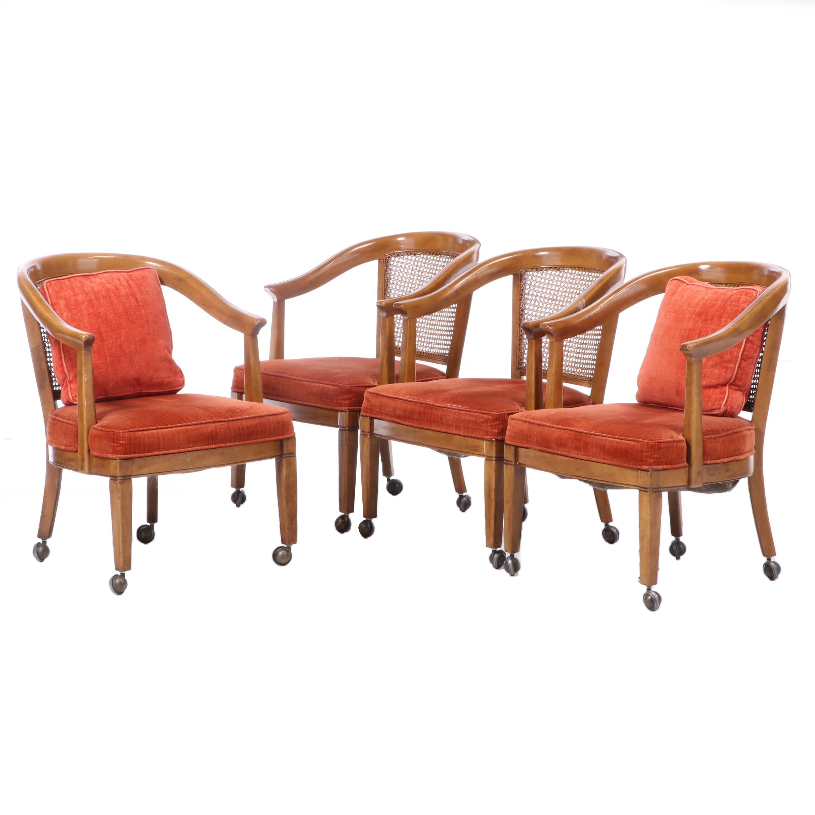 Four Chaircraft Inc. Caned and Upholstered Tub Chairs, Mid to Late 20th Century