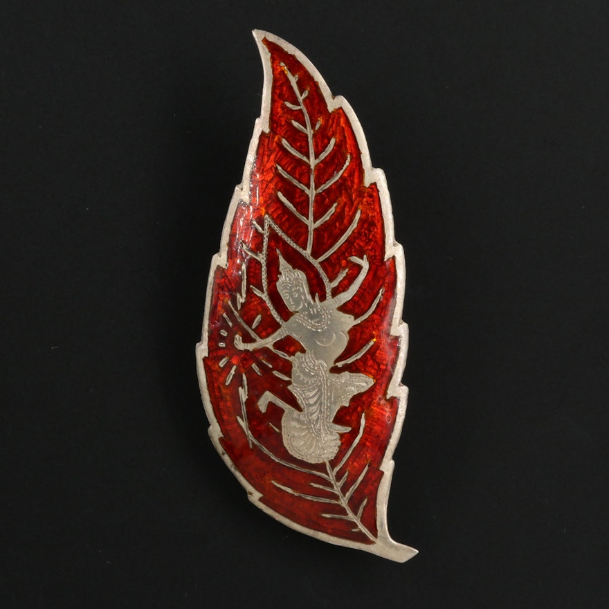 Thai Sterling Red Nielloware Brooch