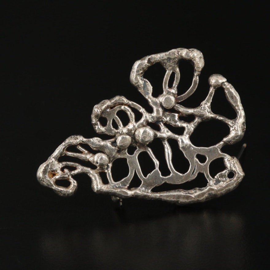 Abstract Style Sterling Silver Brooch