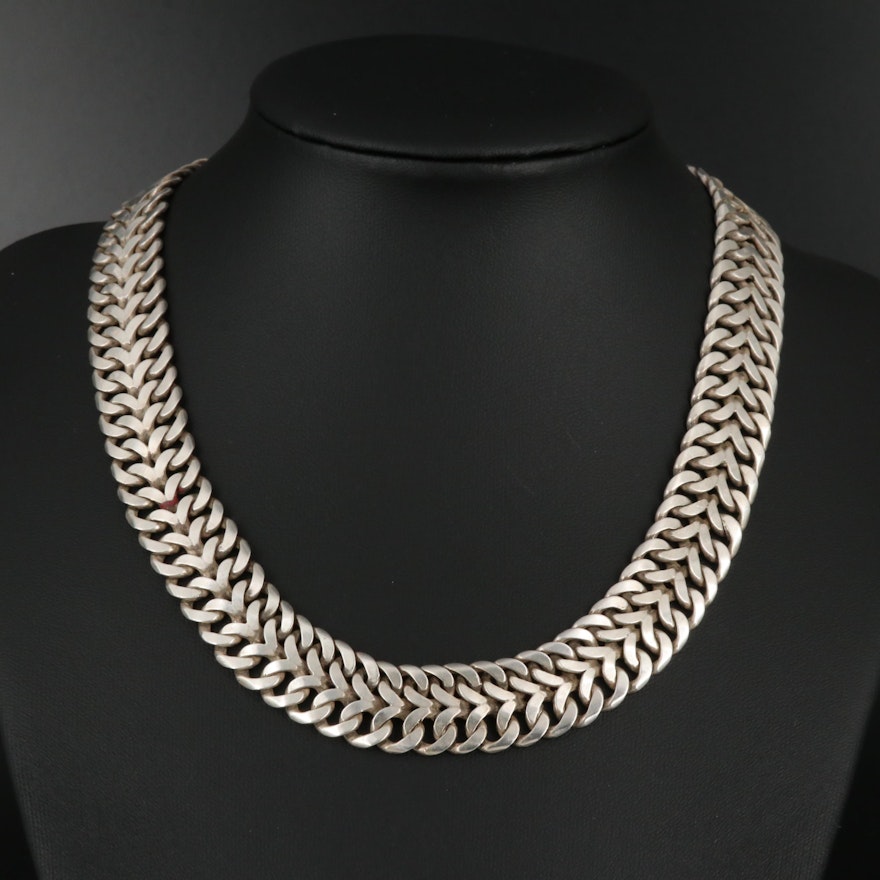 Sterling Silver Woven Link Collar Necklace