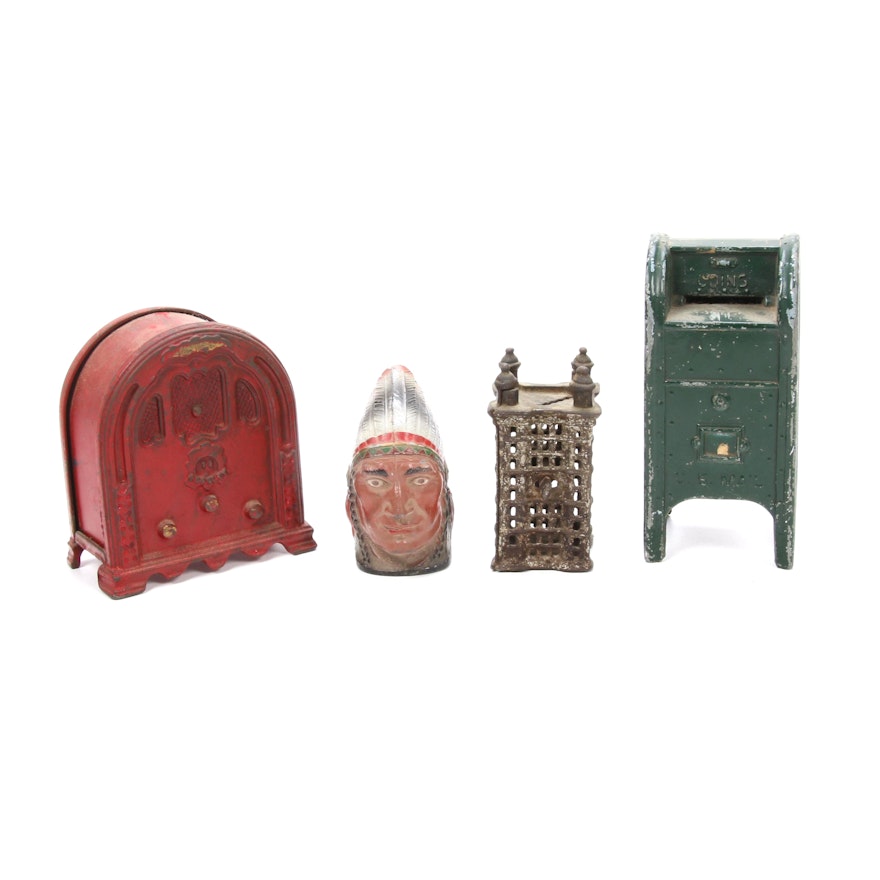 Yesteryear Penny Banks and Mystery Coins, Featuring Kenton Cast Iron Jukebox