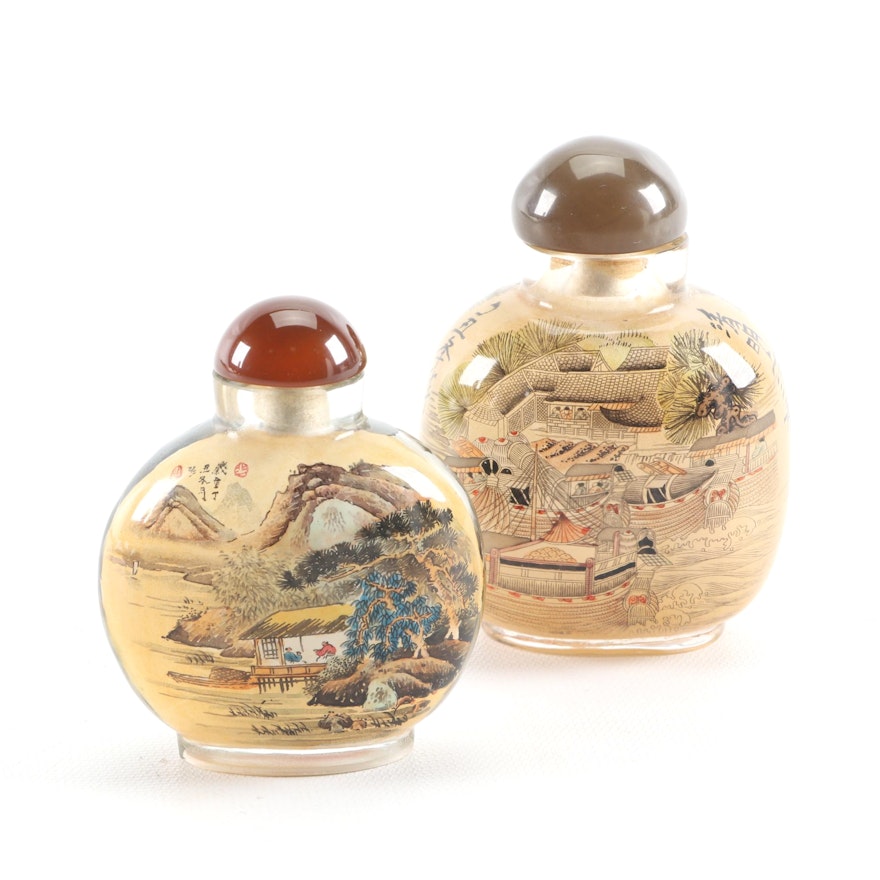 Chinese Reverse Painted Glass Snuff Bottles, 20th Century