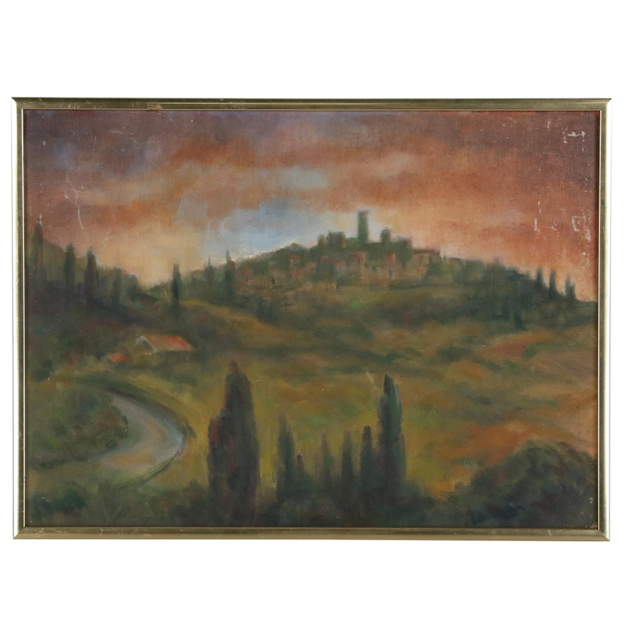 Jacques Zuccaire Oil Painting of Landscape at Sunset, 20th Century