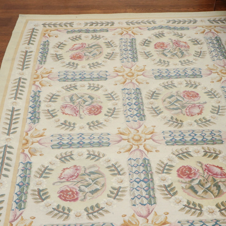 8' 7 x 10' 2 Hand-Knotted Floral Wool Area Rug, 20th Century