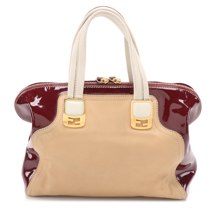 Fendi Chameleon Satchel in Tri-Color Leather/Patent Leather