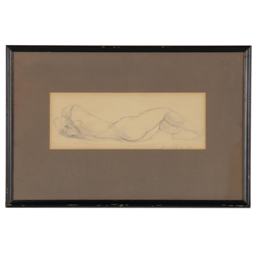 Reclining Nude Graphite Drawing, 1964