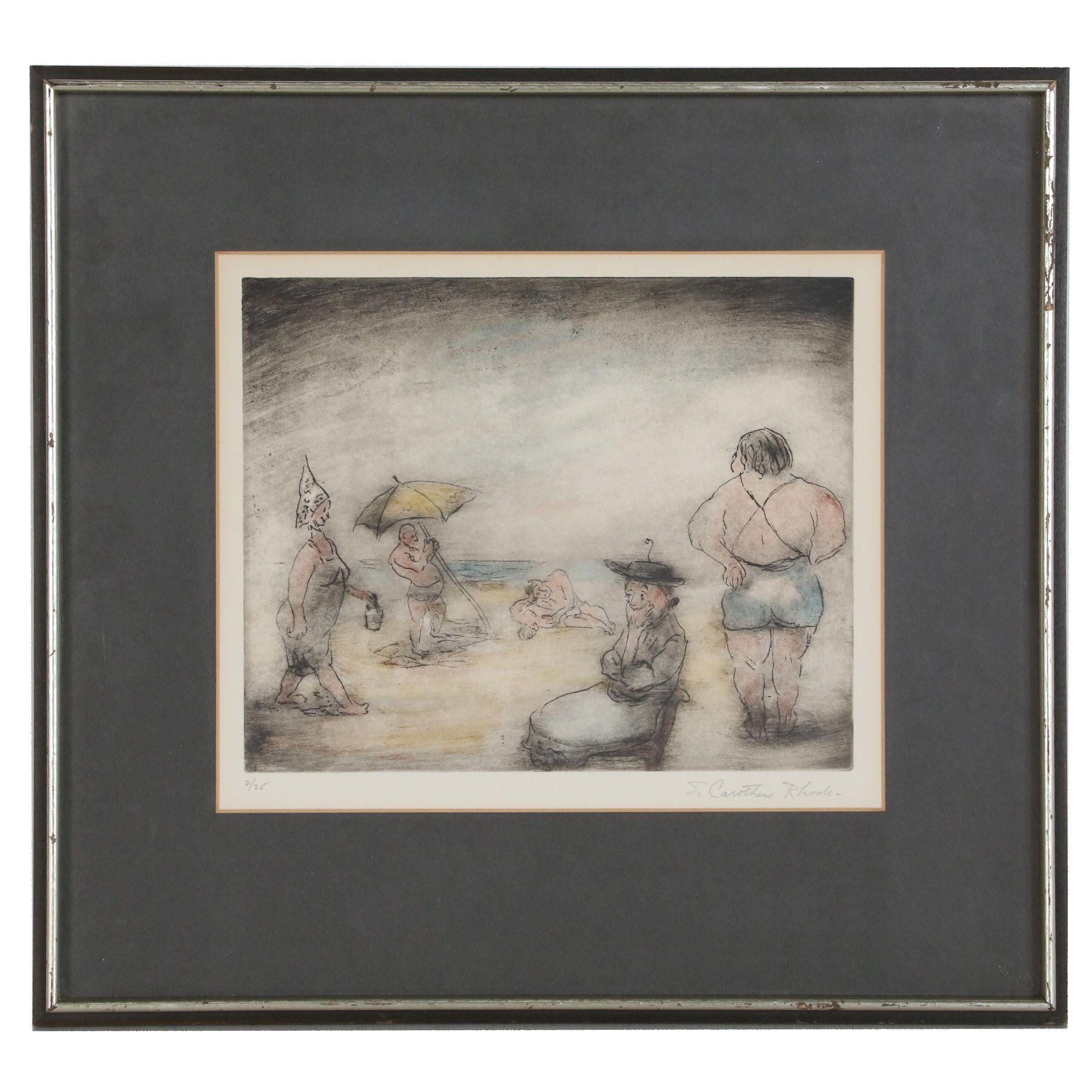 Sarah Carothers Rhode Etching "Beach People," 20th Century