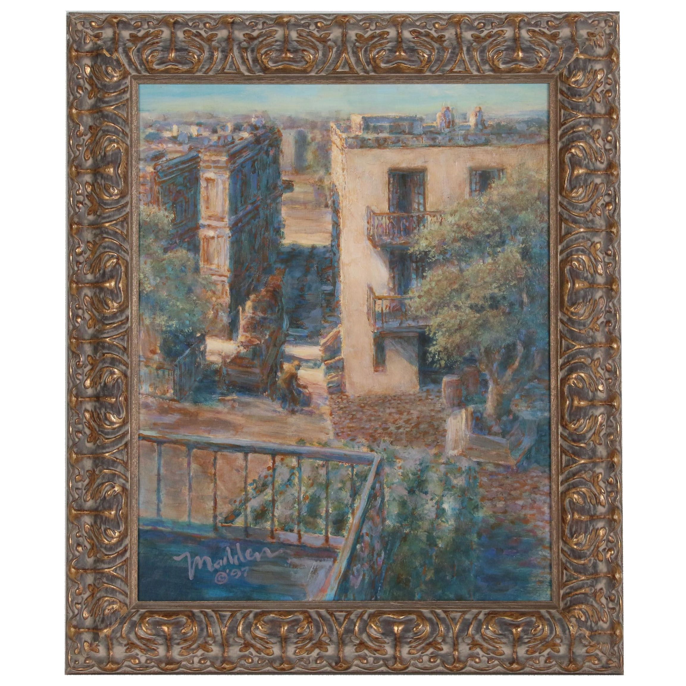 Joseph Madden Cityscape Acrylic Painting, 1997