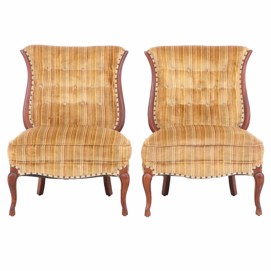 Pair of French Provincial Style Walnut Slipper Chairs, 20th Century