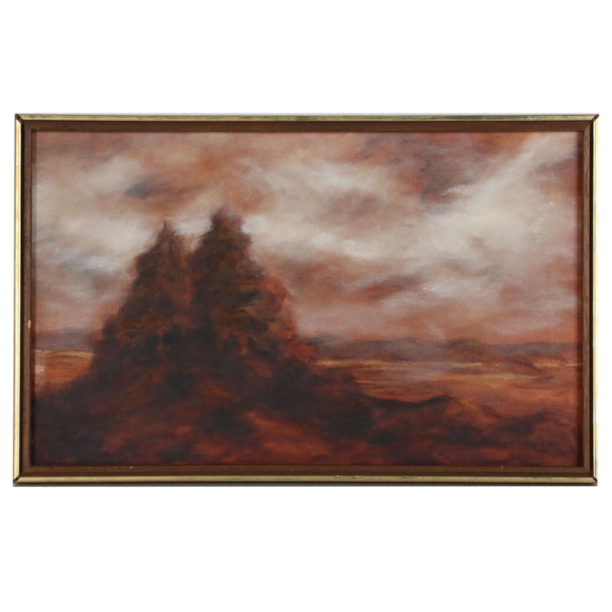 Stormy Landscape Oil Painting, Late 20th Century