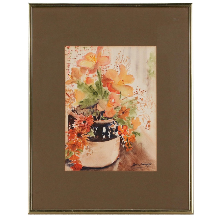 Joan Herzog Watercolor Painting of Bouquet of Flowers, 20th Century