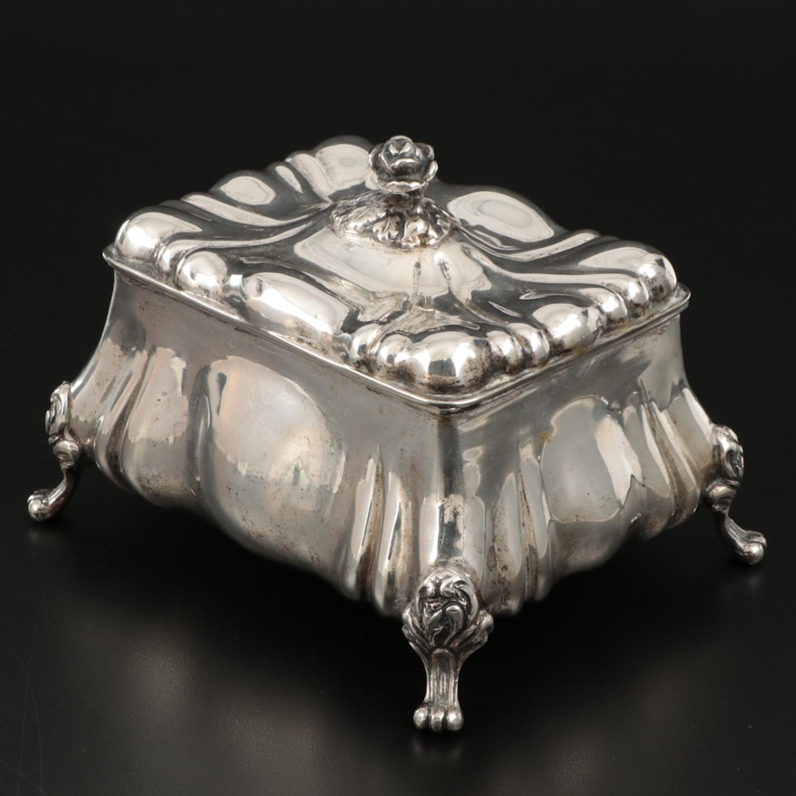 Austro-Hungarian Repoussé 800 Silver Footed Decorative Box, Late 19th Century