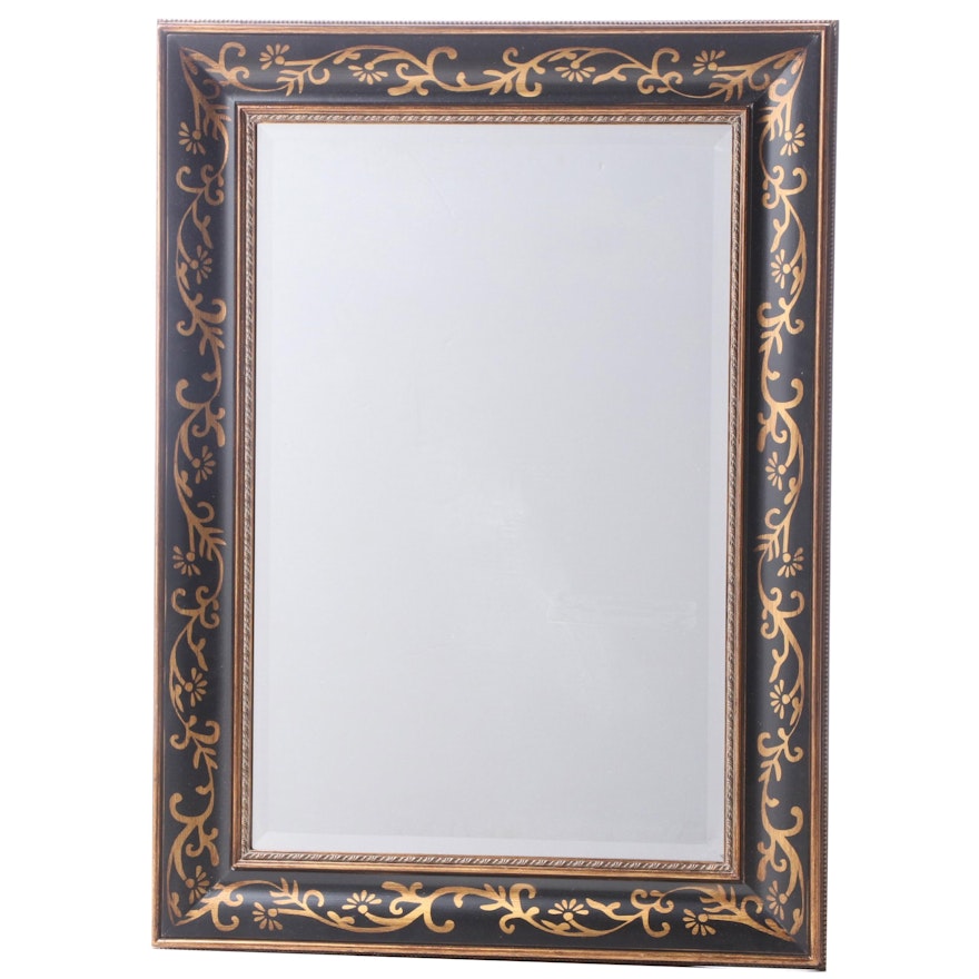 Contemporary Ebonized and Gilt-Decorated Mirror