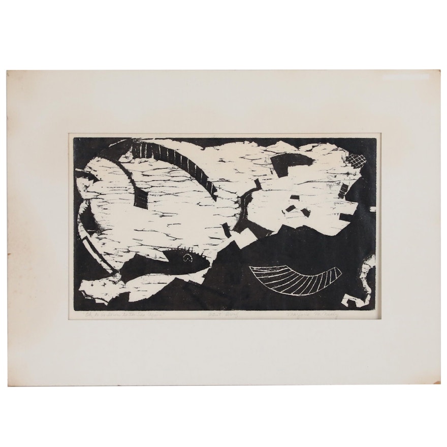 Abstract Woodblock "Oh, To Go Down to the Sea Again," 20th Century