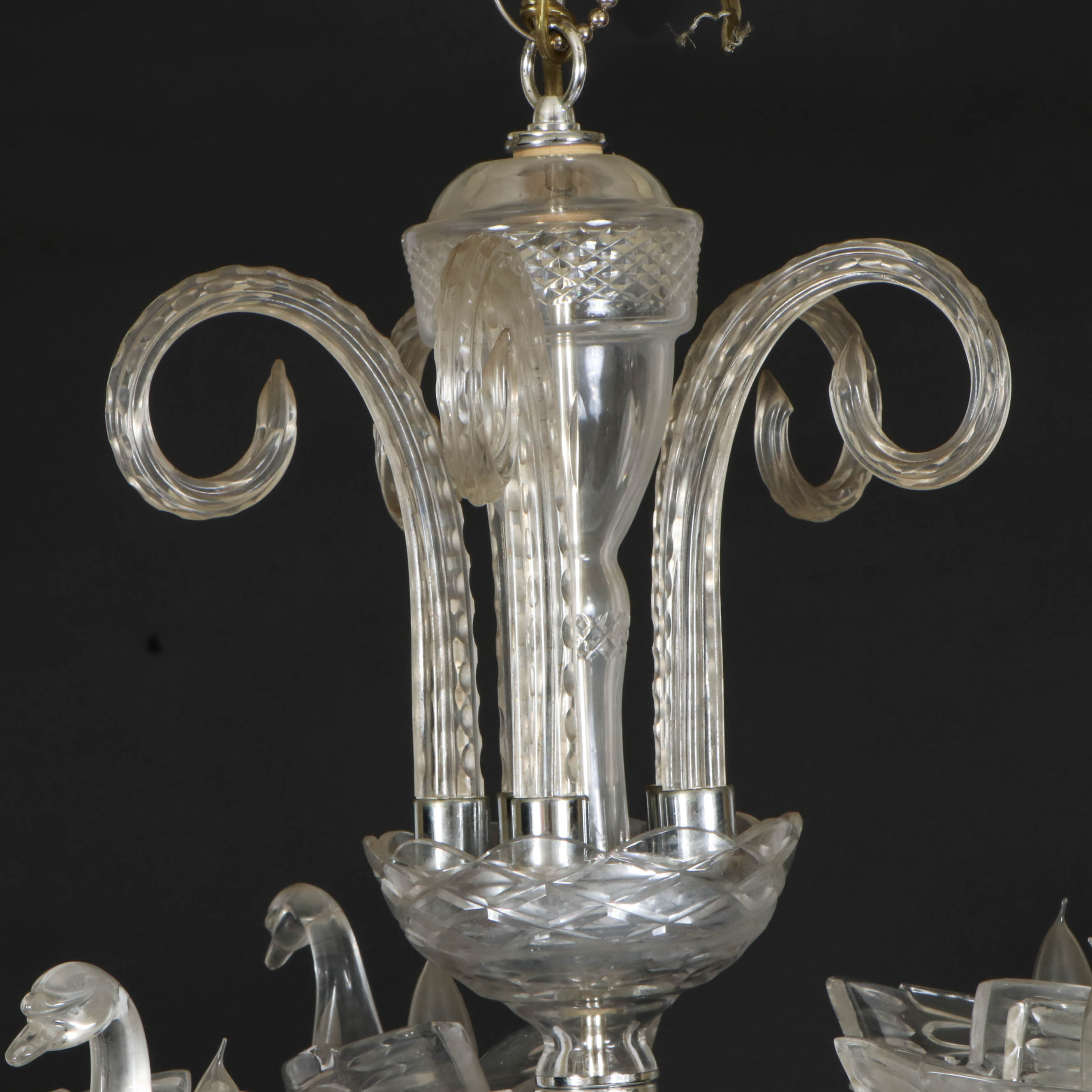 Hollywood Regency Style Crystal and Glass Swan Chandelier, Mid-20th Century