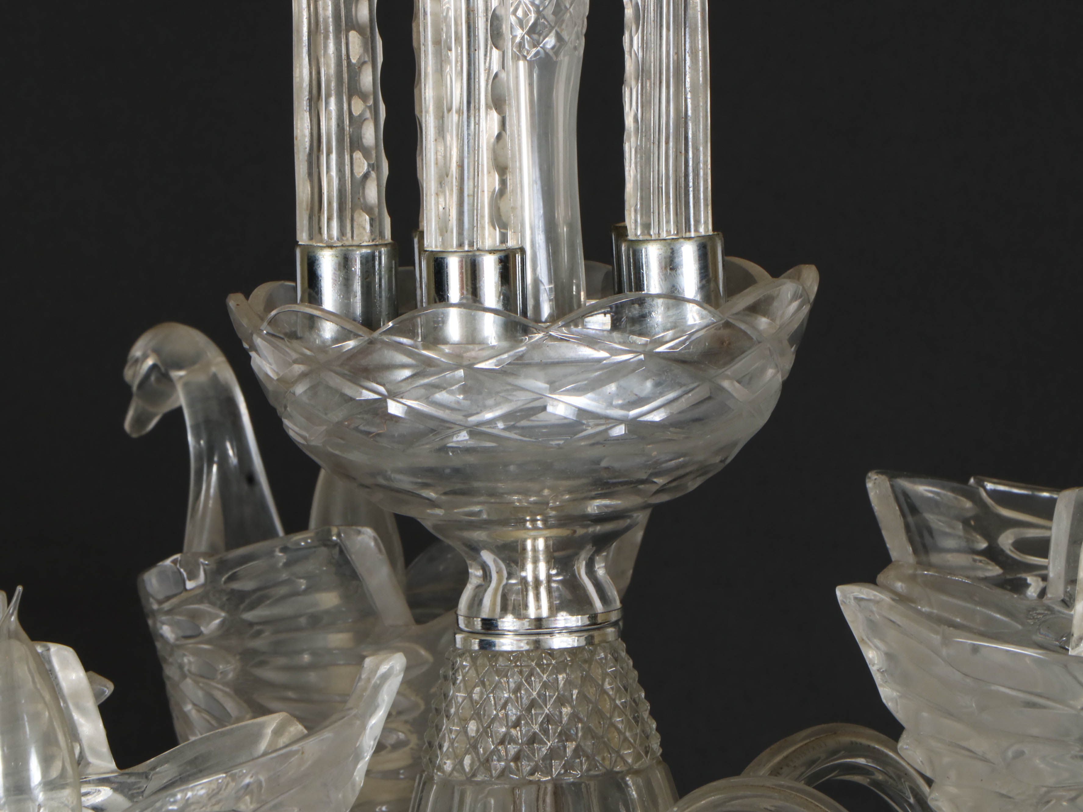 Hollywood Regency Style Crystal and Glass Swan Chandelier, Mid-20th Century