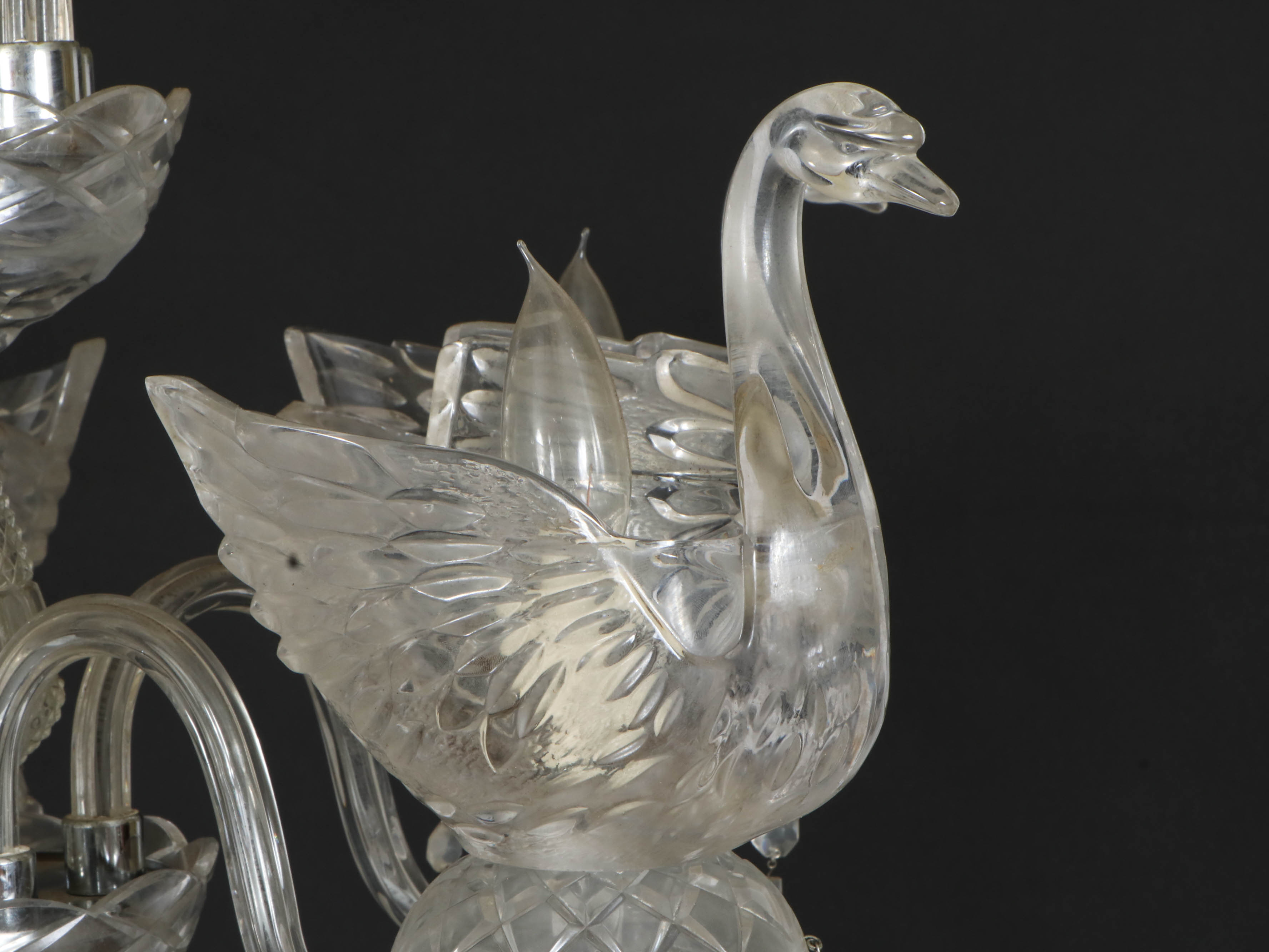 Hollywood Regency Style Crystal and Glass Swan Chandelier, Mid-20th Century