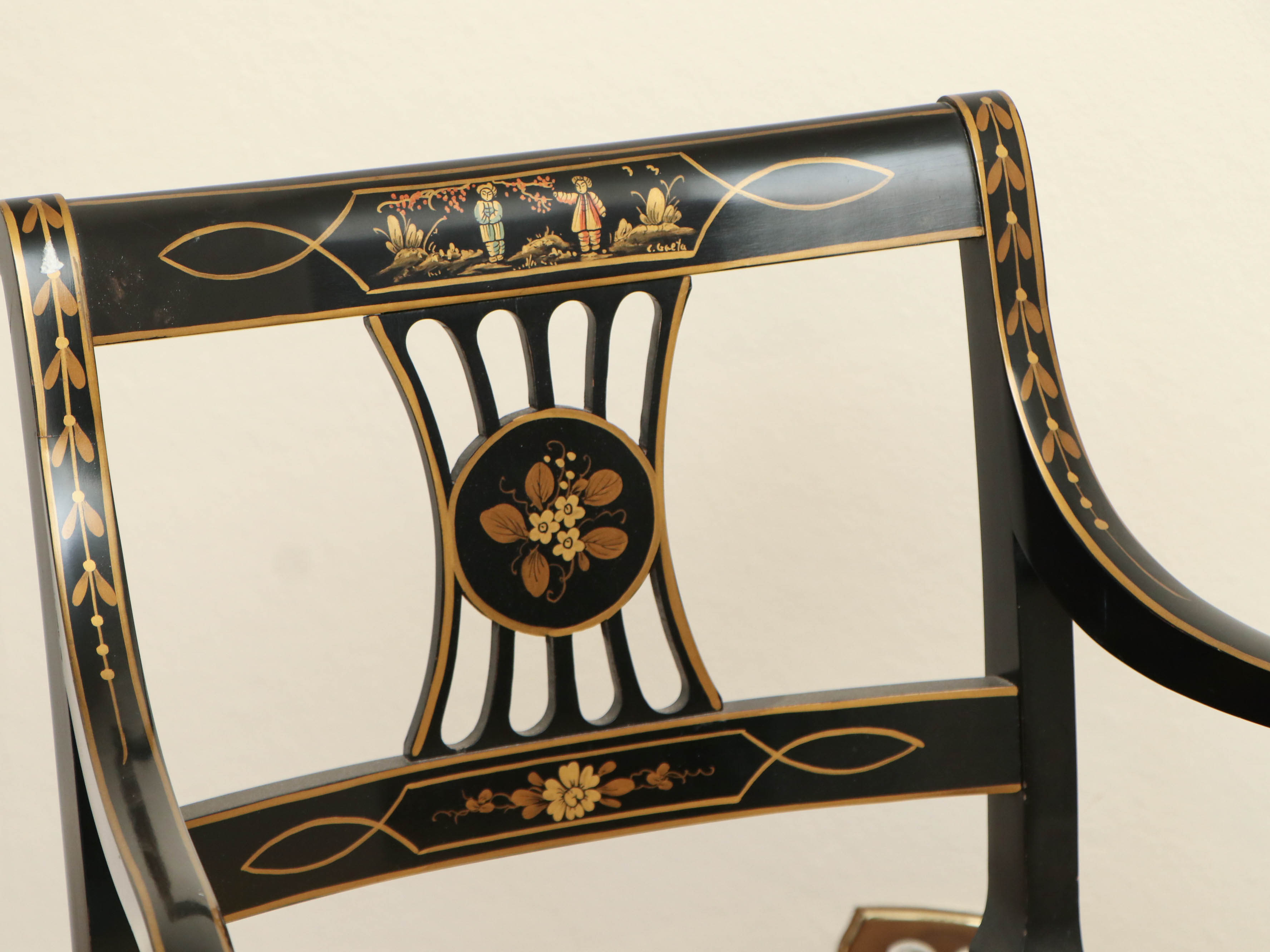 Drexel "Et Cetera" Rosewood and Ebonized Chinoiserie Dining Table and Chairs Set