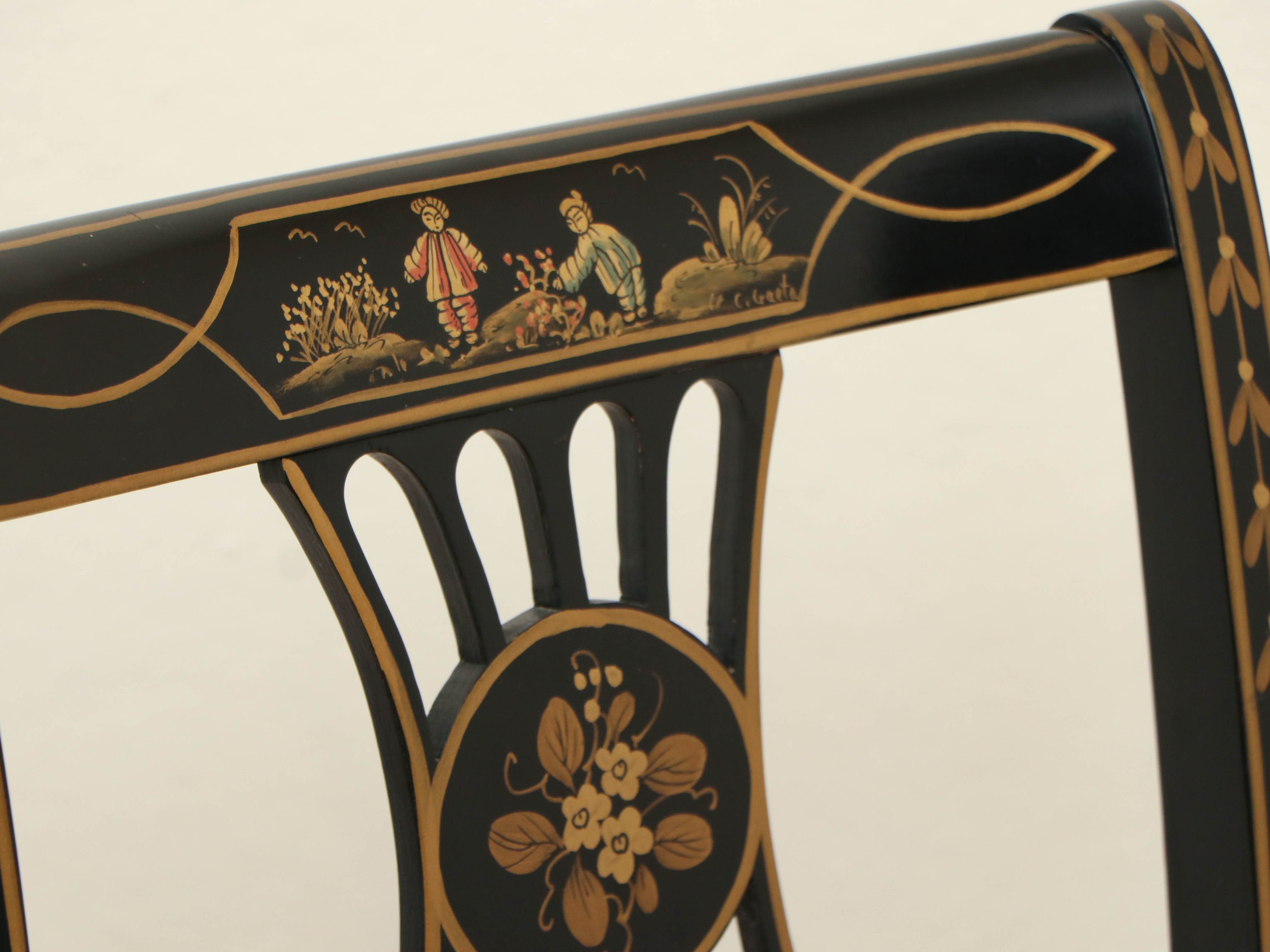 Drexel "Et Cetera" Rosewood and Ebonized Chinoiserie Dining Table and Chairs Set