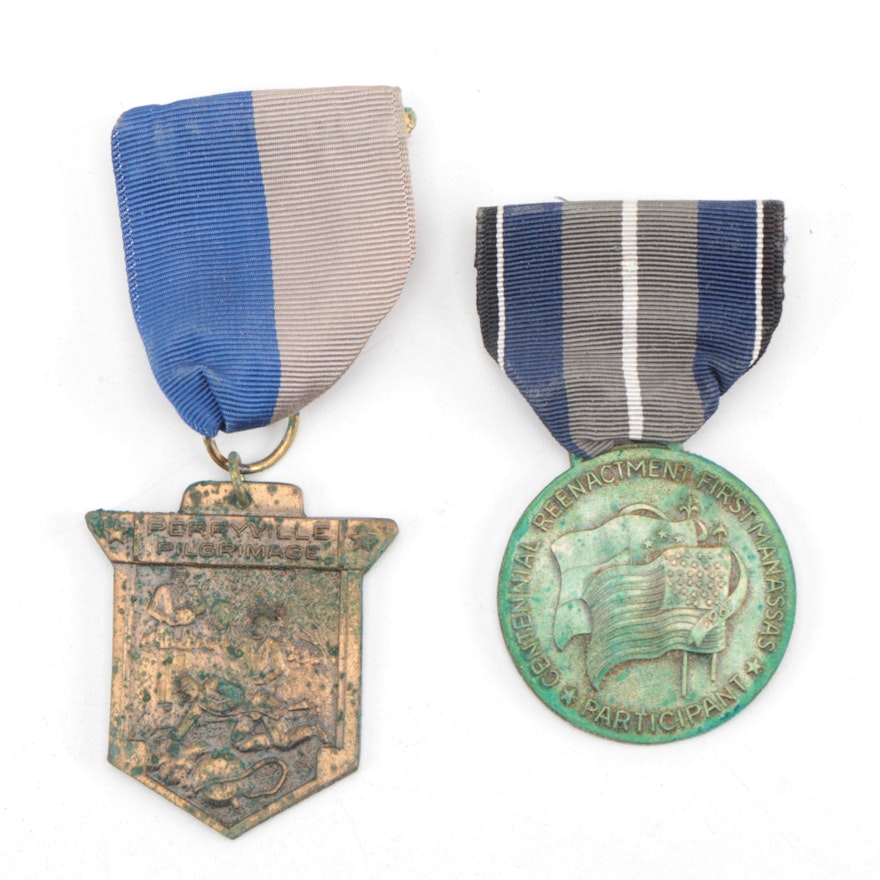 Civil War Re-Enactment/Pillgrimage Medals, Battles of "Manassas and Perryville"