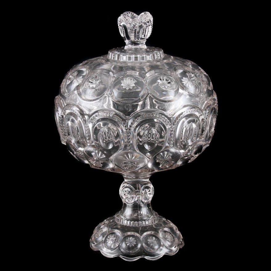 Moon and Star Pressed Glass Compote, Mid-20th Century