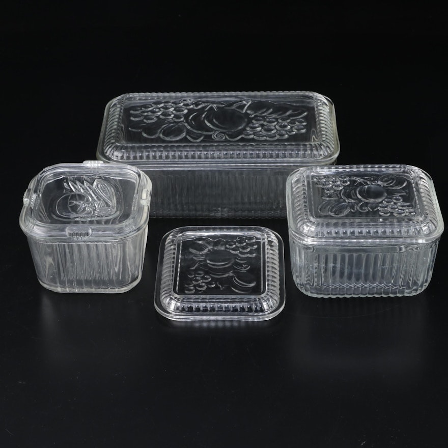 Vintage Federal Glass and Other Pressed Glass Refrigerator Dishes