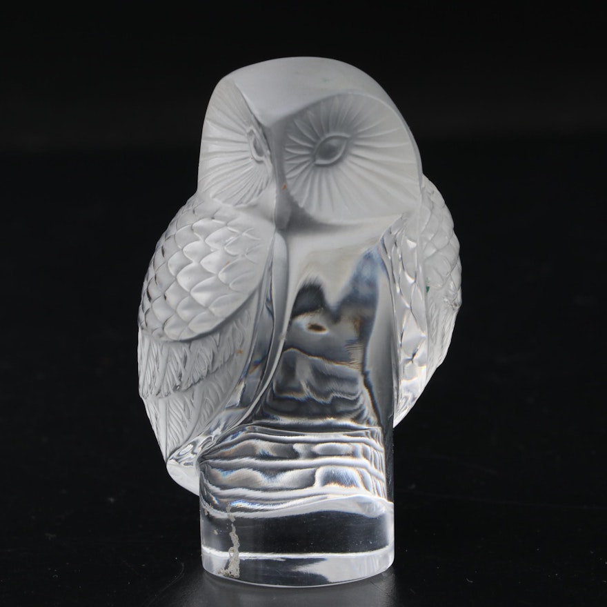 Lalique "Owl" Frosted Crystal Paperweight