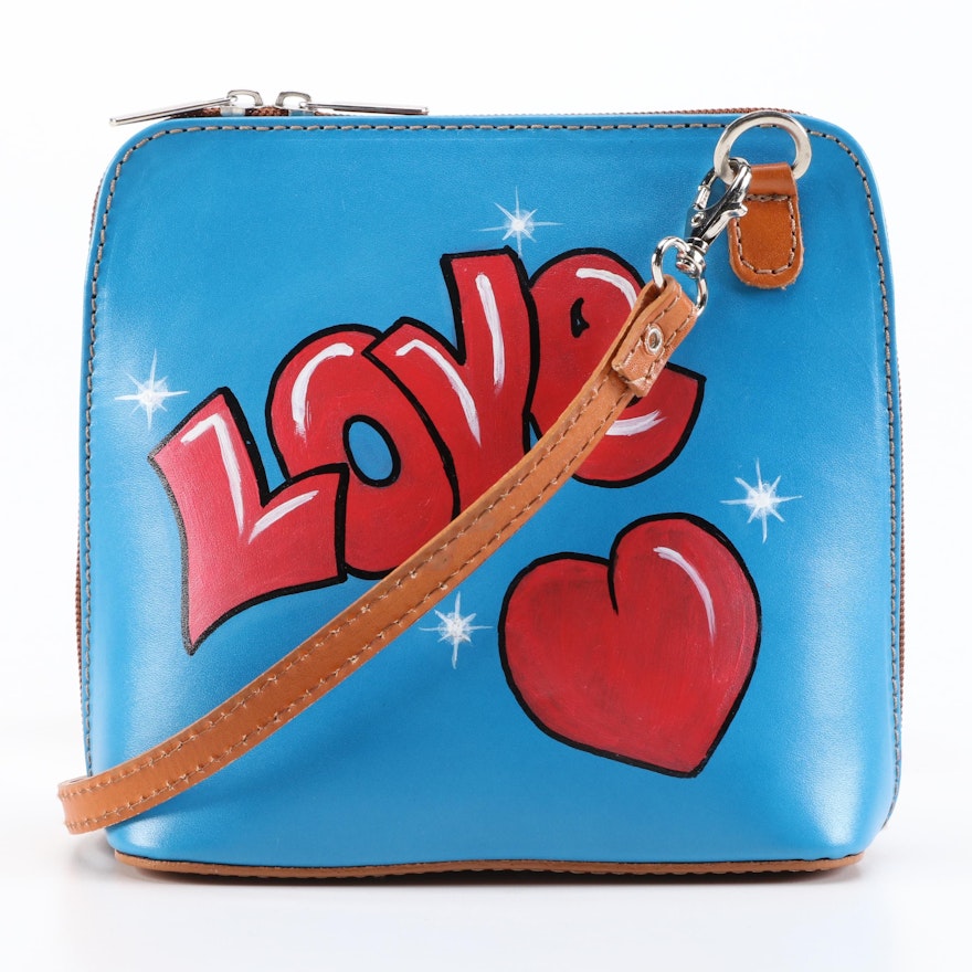 Hand-Painted Monforte Italian Leather Crossbody Bag with Detachable Strap