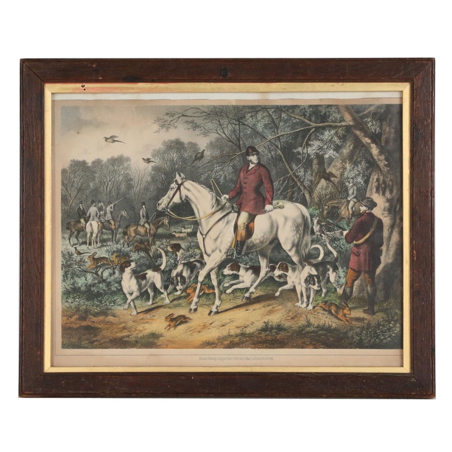 Eduard Gustav May Company Hunting Scene Lithograph, Mid-Late 19th Century