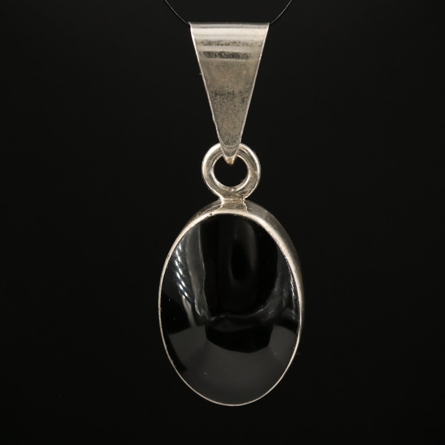 Mexican Sterling Silver Obsidian Pendant