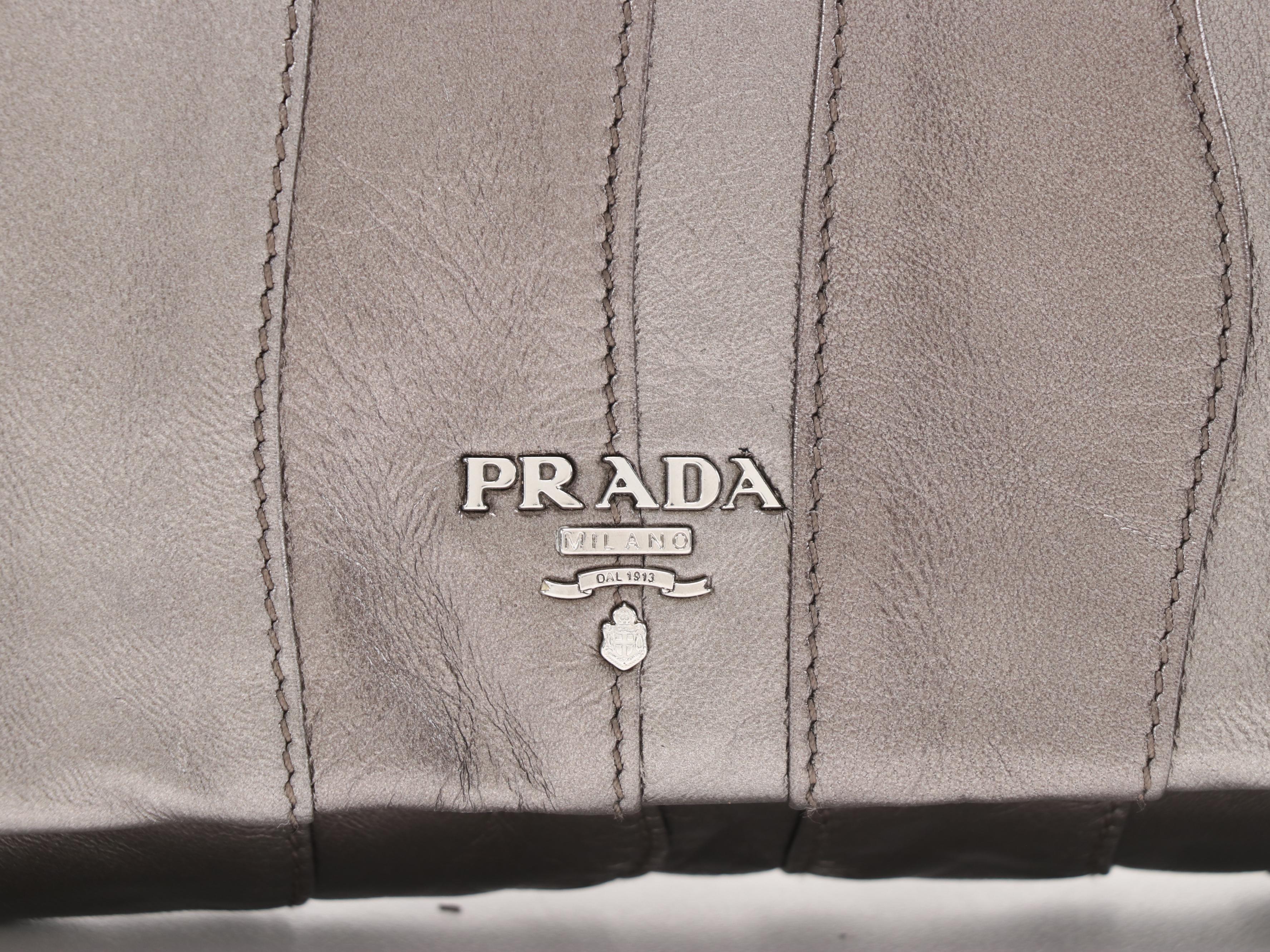 Prada Large Clutch in Gunmetal Mettalic Pieced Leather