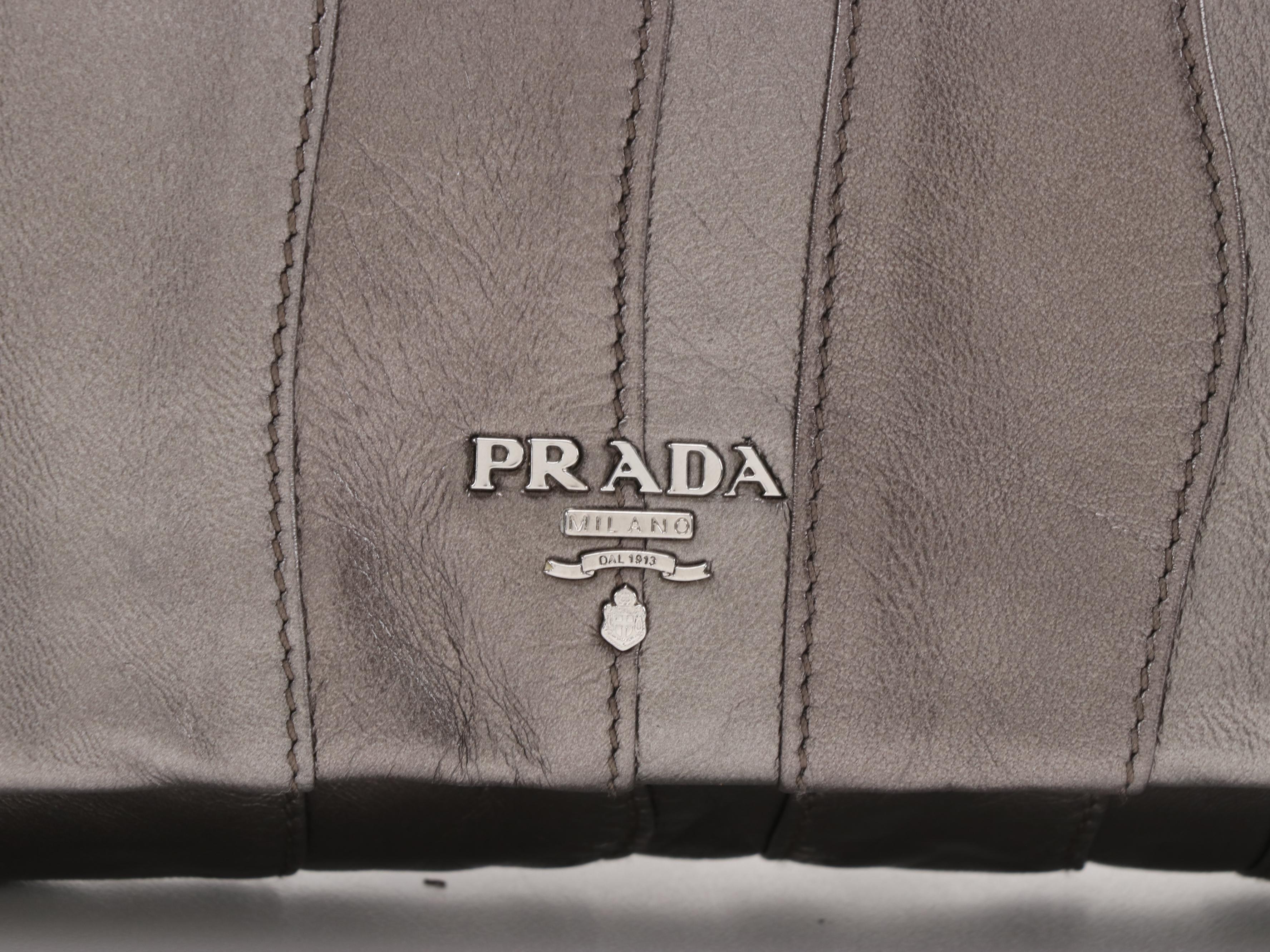 Prada Large Clutch in Gunmetal Mettalic Pieced Leather