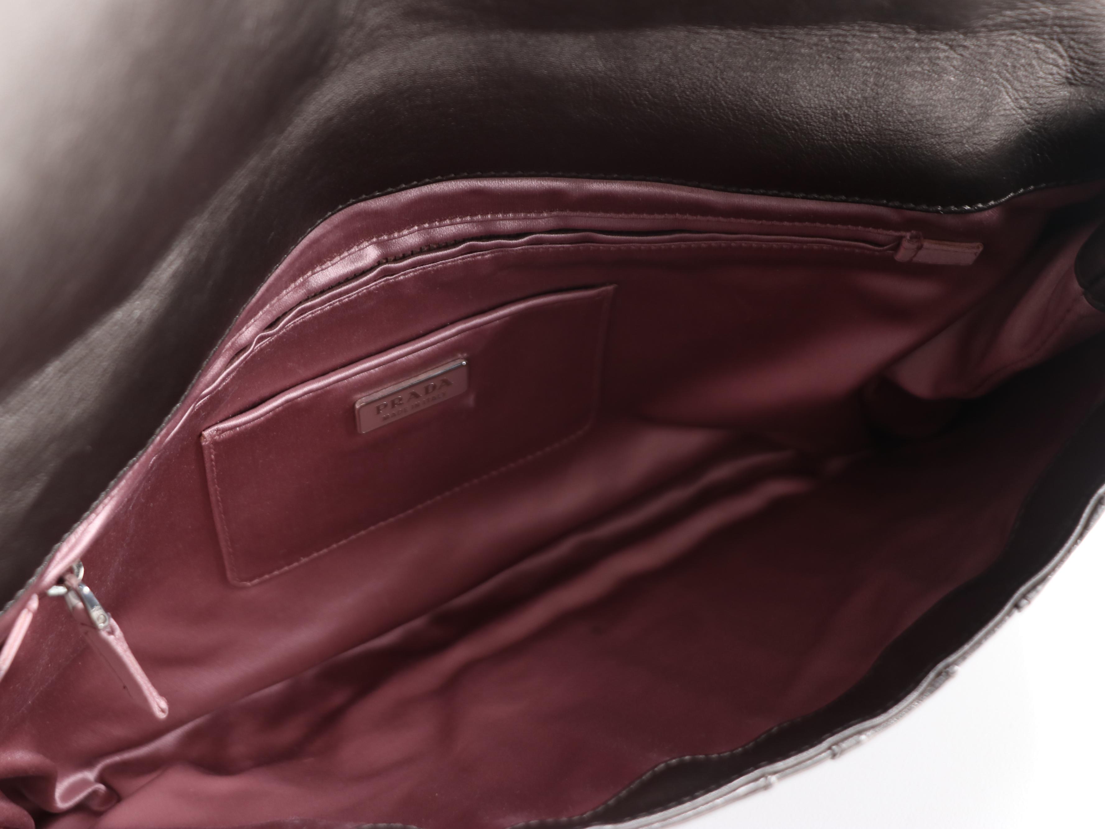 Prada Large Clutch in Gunmetal Mettalic Pieced Leather