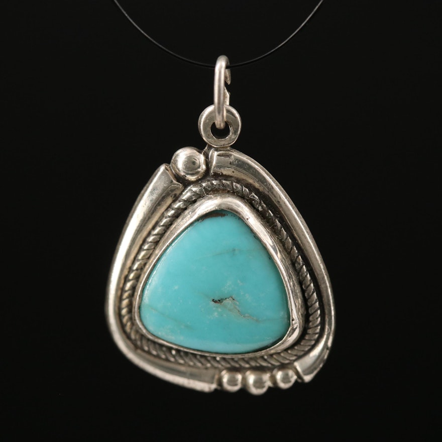Western Bell Trading Post Sterling Silver Turquoise Pendant