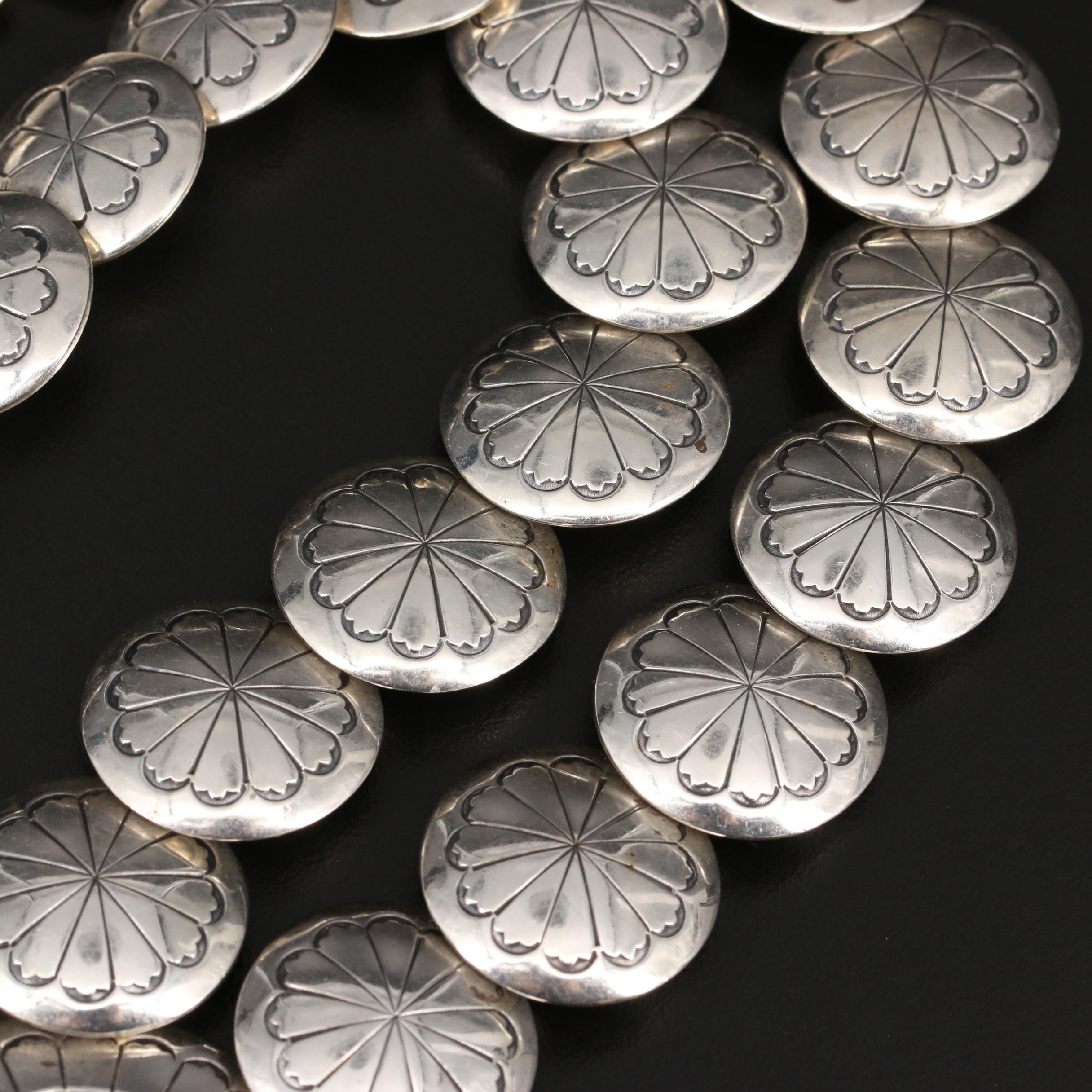 Western Sterling Silver Turquoise Shadowbox and Concho Bead Necklace