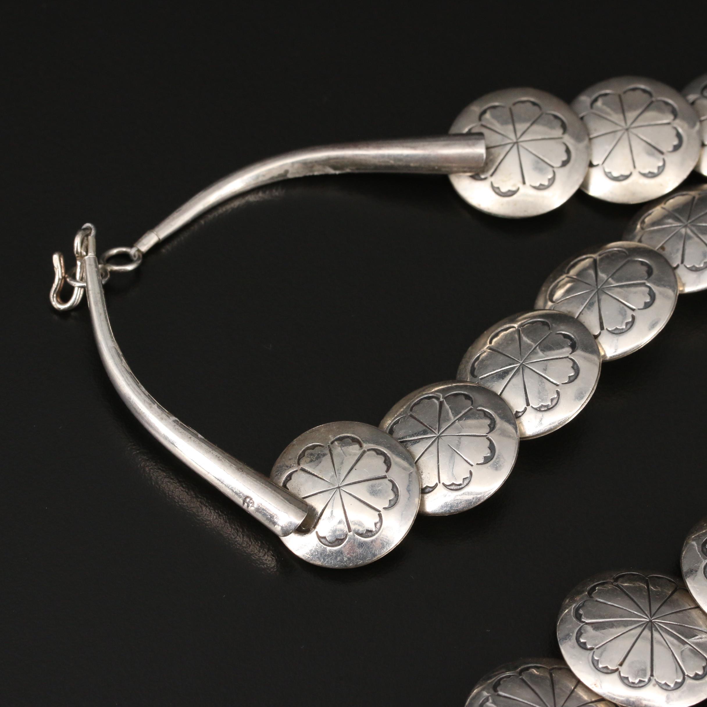 Western Sterling Silver Turquoise Shadowbox and Concho Bead Necklace